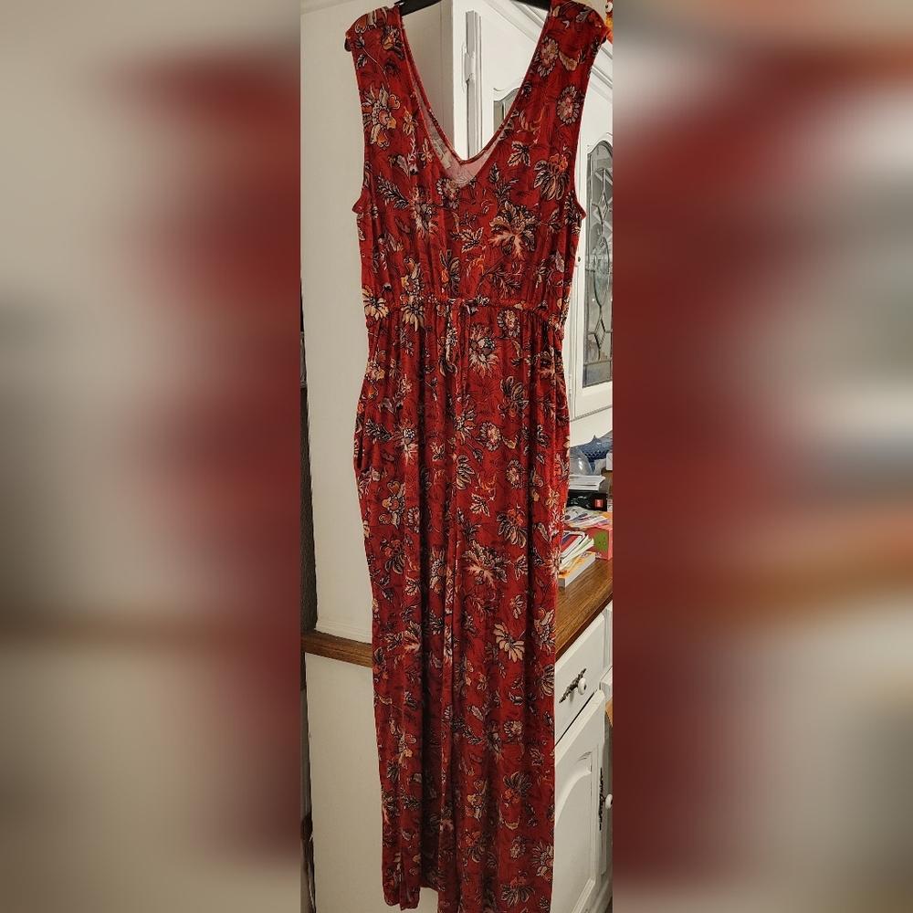 Maurices Burgundy Floral Maxi Romper